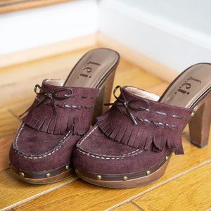 Vintage 90s L.E.I. Annetteco faux suede mule heels size 8